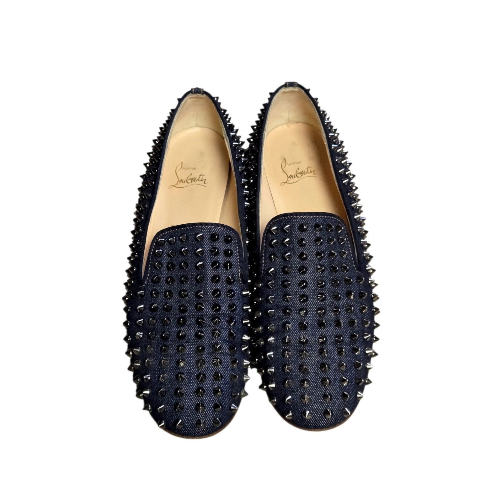 Christian Louboutin Rollerball Navy Blue Denim Spike Loafers display picture 3