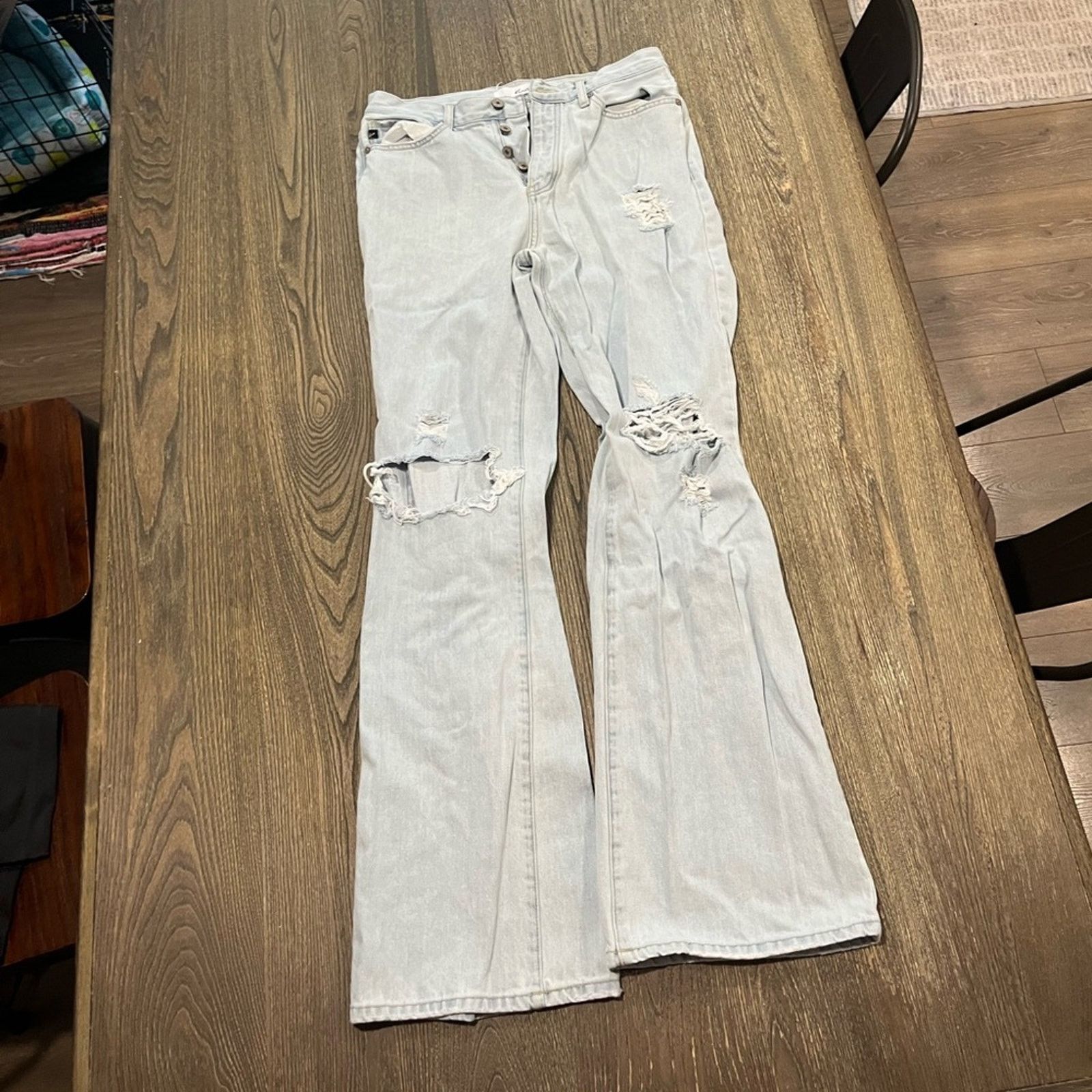 Vintage KanCan Ultra High Rise 90's Flare Jeans Distressed Size 9/28 Size 28" / US 6 / IT 42 - 1 Thumbnail