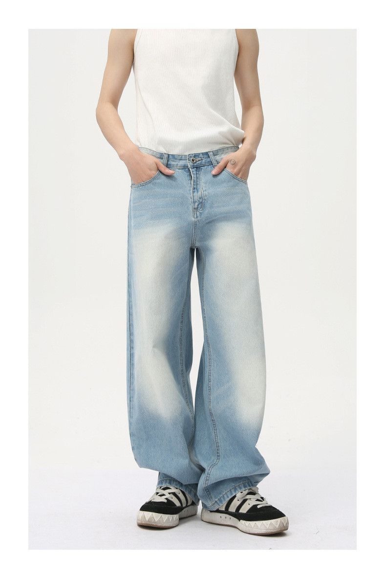 Japanese Brand Men's Japanese style distressed wide-leg curved wash jeans Size US 32 / EU 48 - 2 Thumbnail