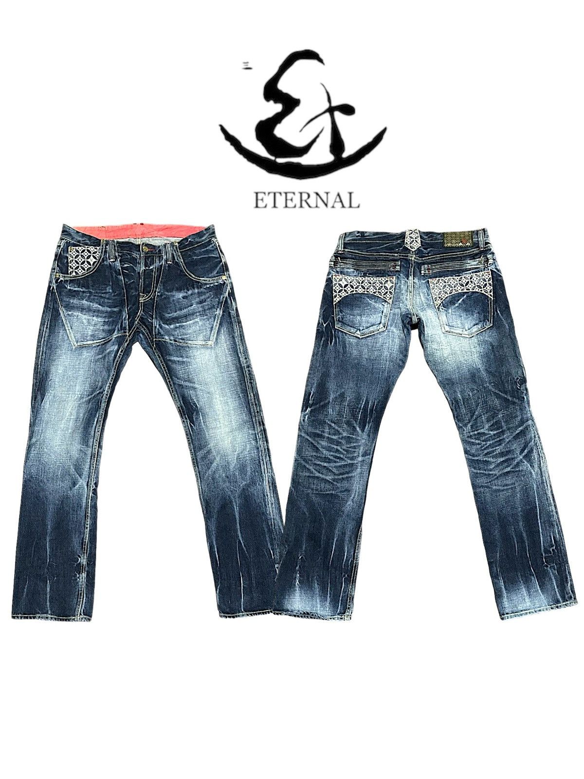 Eternal Rare💥 Eternal Stonewash Traditional Japan Motif Jeans Size US 34 / EU 50 - 1 Thumbnail