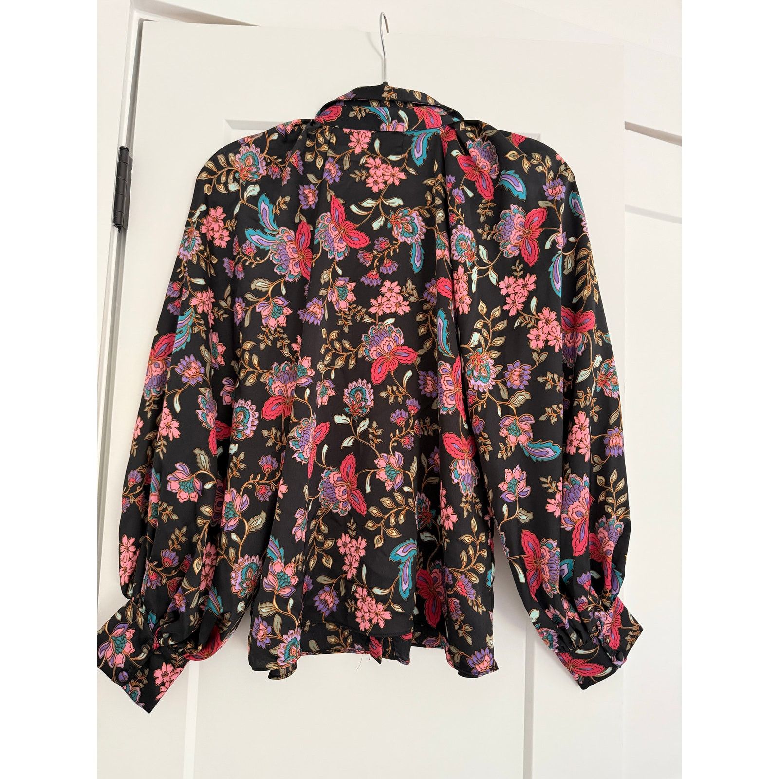 MISA Los Angeles $198 New Misa Floral Silky Button Down - XS - Black / Pink Size XS / US 0-2 / IT 36-38 - 4 Thumbnail