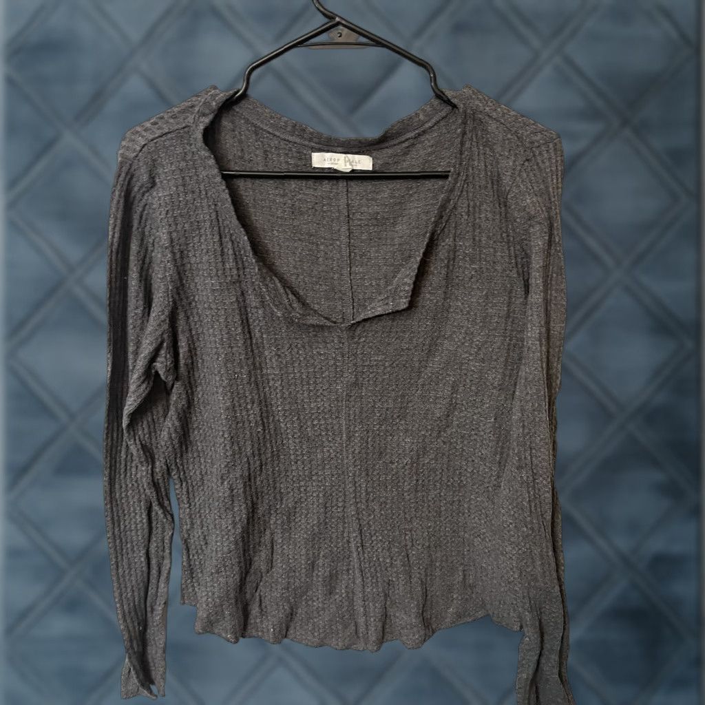 Aeropostale Aeropostale Women’s XL Gray Waffle Fit V Neck Long Sleeve Tee 전 Size XL / US 12-14 / IT 48-50 - 1 Thumbnail