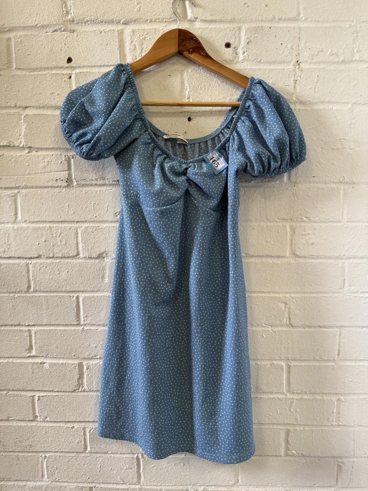 Designer Blue Polka Dot Midi Dress with Puff Sleeves Size ONE SIZE - 3 Thumbnail