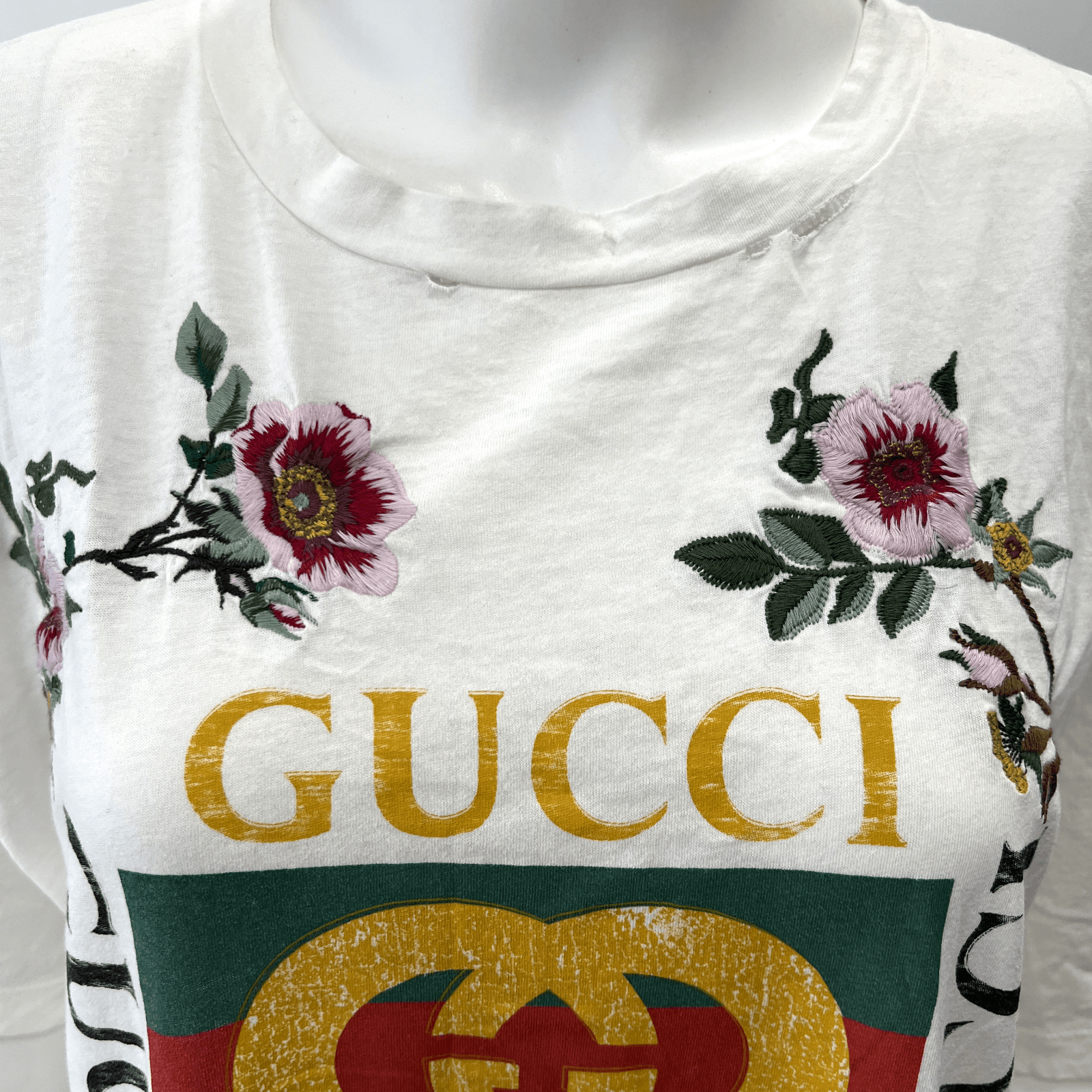 Gucci $785 Floral Embroidered Distressed Graphic Print T-Shirt Size L / US 10 / IT 46 - 5 Thumbnail