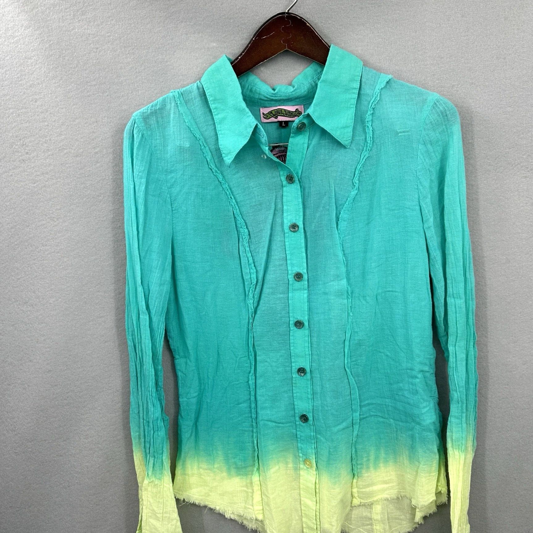 Vintage Love Junkie Blouse Womens Large Ganesha Elephant Ombre Embellished Gauze Long Size L / US 10 / IT 46 - 4 Thumbnail