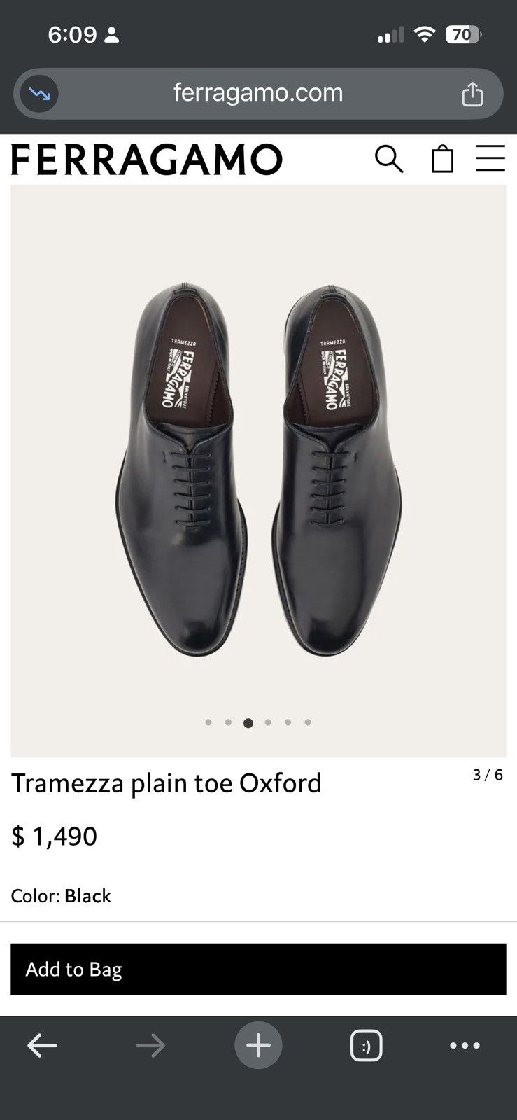 Salvatore Ferragamo Ferragamo Tramezza plain toe Oxford Black 8.5EE (9.5US) Size US 9.5 / EU 42-43 - 1 Thumbnail