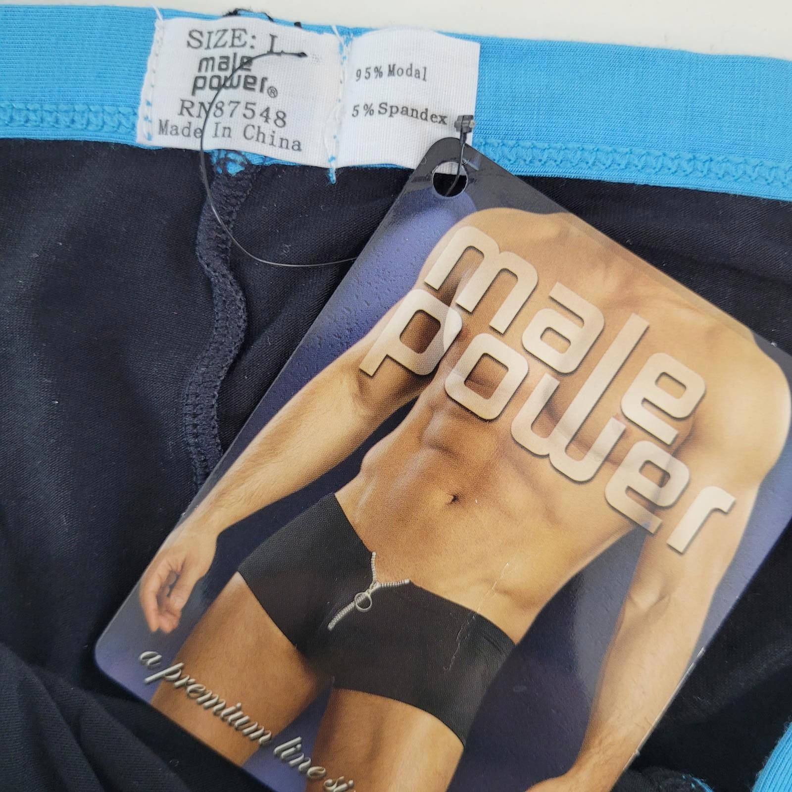 Other Male Power Men’s Large 32" Brief Black w/ Turquoise Trim NEW Size ONE SIZE - 3 Thumbnail