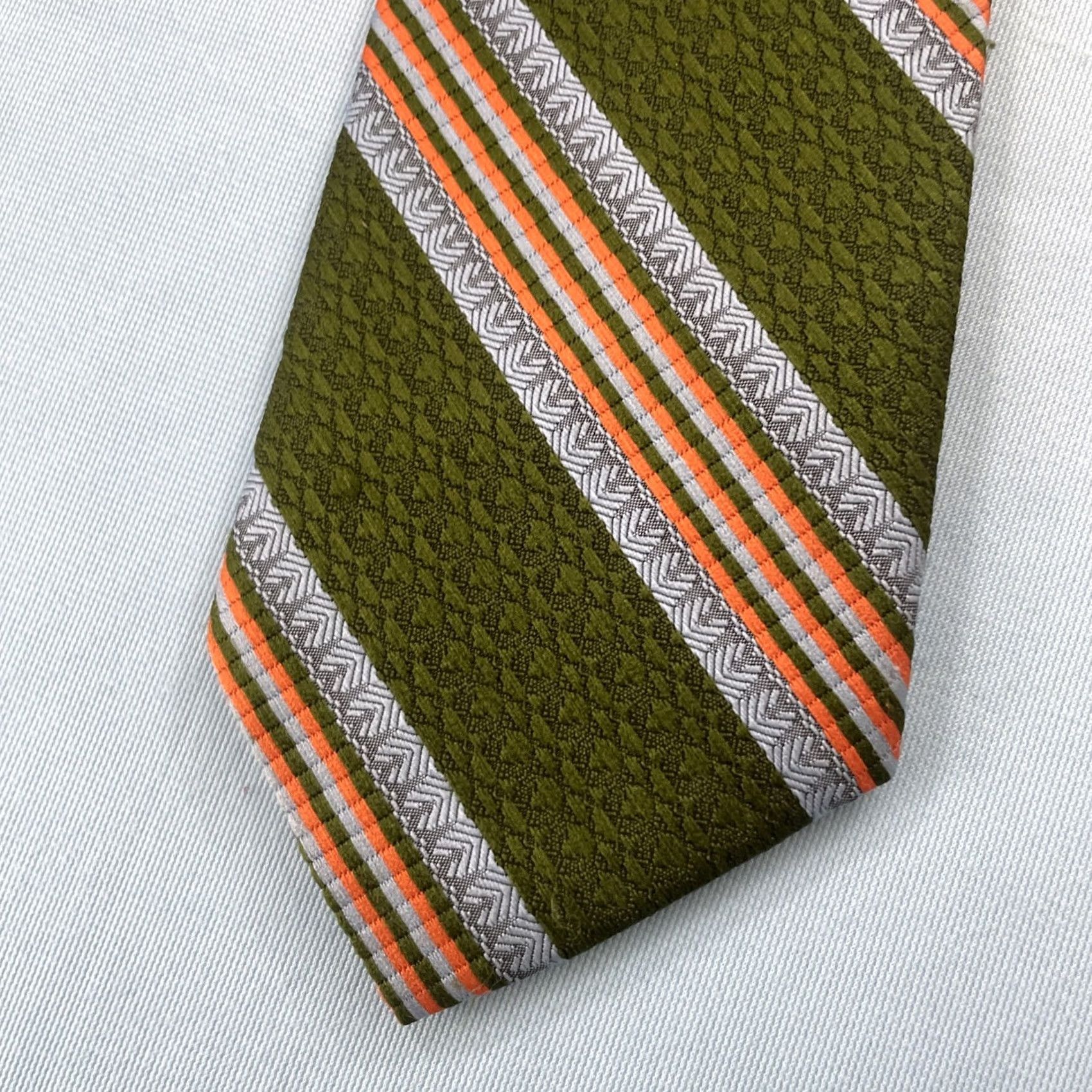 Haband Vtg Haband's Repp Tie Southern Western Rockabilly Necktie Green Orange Gray 3.5x54 Striped, Polyester, Vintage, Designer, Men, One Size Size ONE SIZE - 2 Thumbnail