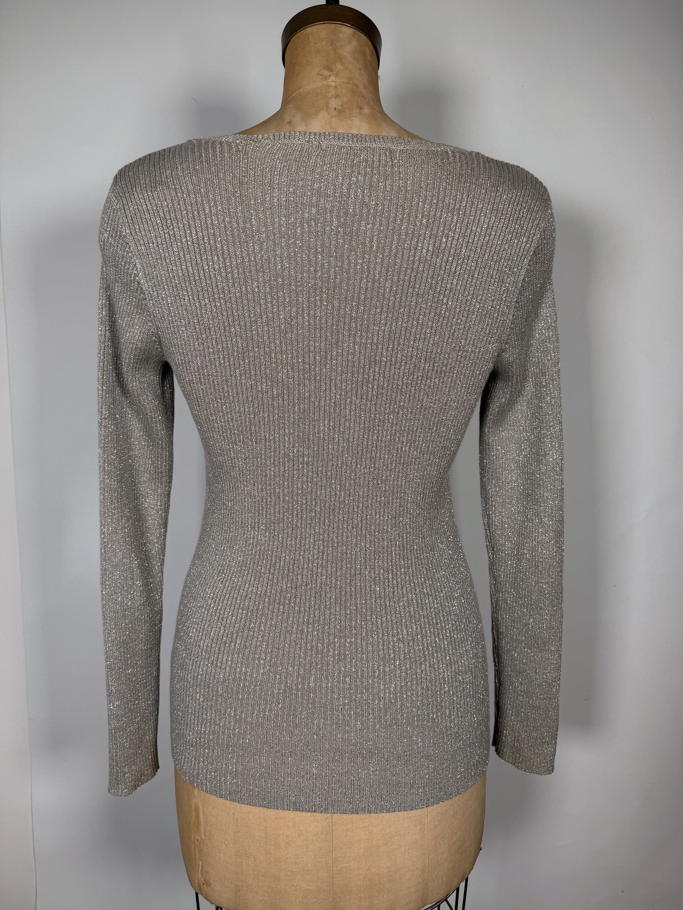 Lauren Ralph Lauren Lauren Ralph Lauren Beige Glitter V Neck Long Sleeve Sweater Size M / US 6-8 / IT 42-44 - 2 Thumbnail