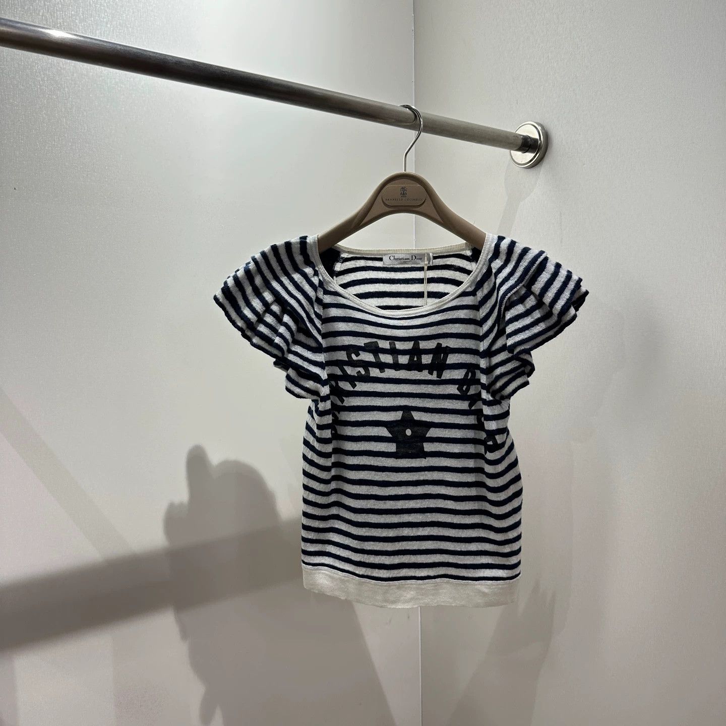 Christian Dior Monsieur Christian Dior apr697 Linen Ruffle Striped Star Slogan SS 36 Size XS / US 0-2 / IT 36-38 - 1 Thumbnail