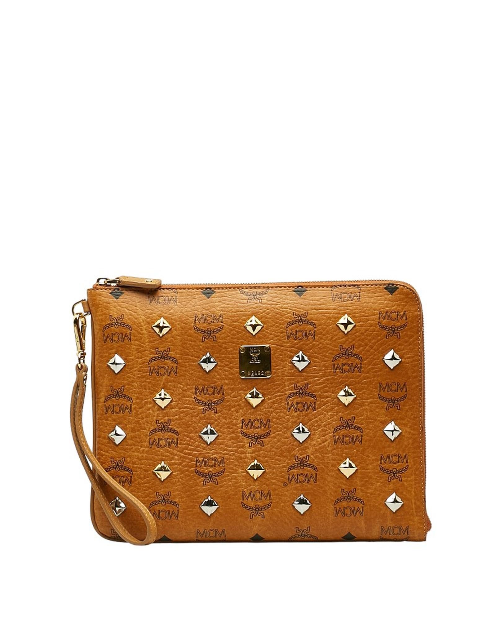 image of MCM Brown Visetos Clutch Bag In Ab Condition, Women's
