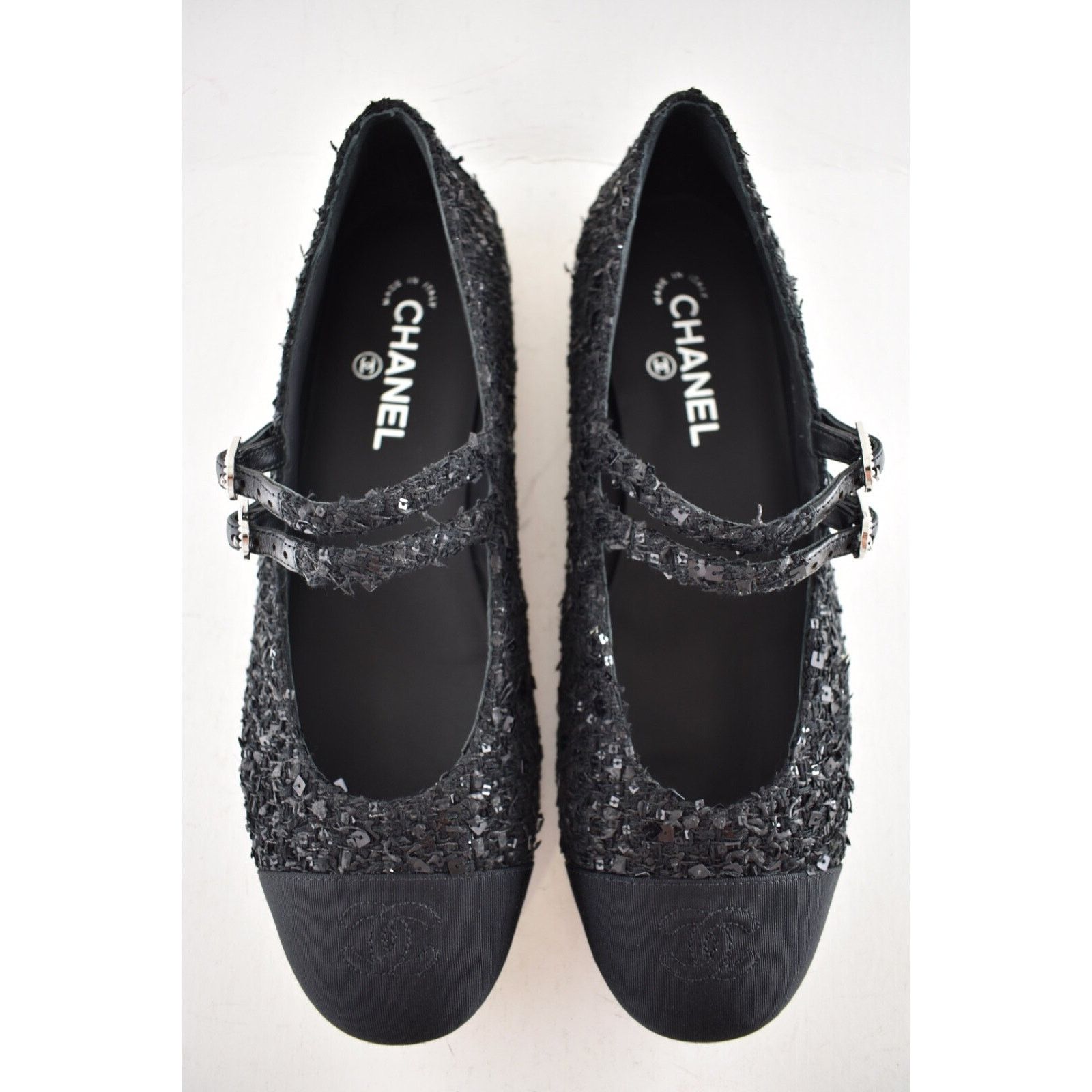 Chanel Chanel 24S Black Glittered Tweed Pearl Mary Jane Ballerina Size US 6 / IT 36 - 8 Thumbnail