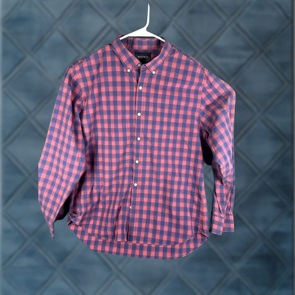 Bonobos Bonobos Shirt Mens 2XL Red Blue Plaid Slim Fit Button Front Long Sleeve Size US XXL / EU 58 / 5 - 1 Thumbnail