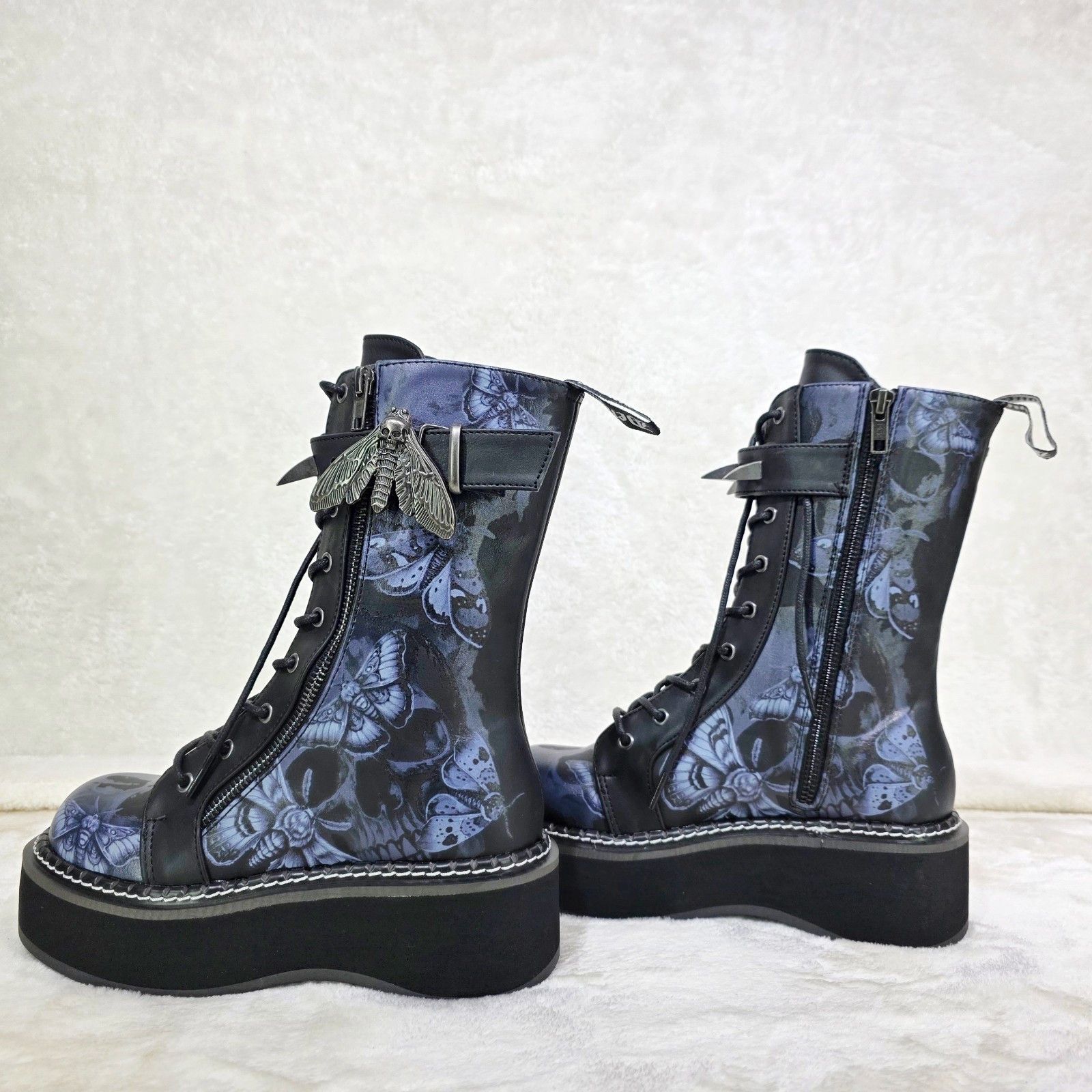 DEMONIA Emily Death Moth Skull Graphic Print Platform Goth P