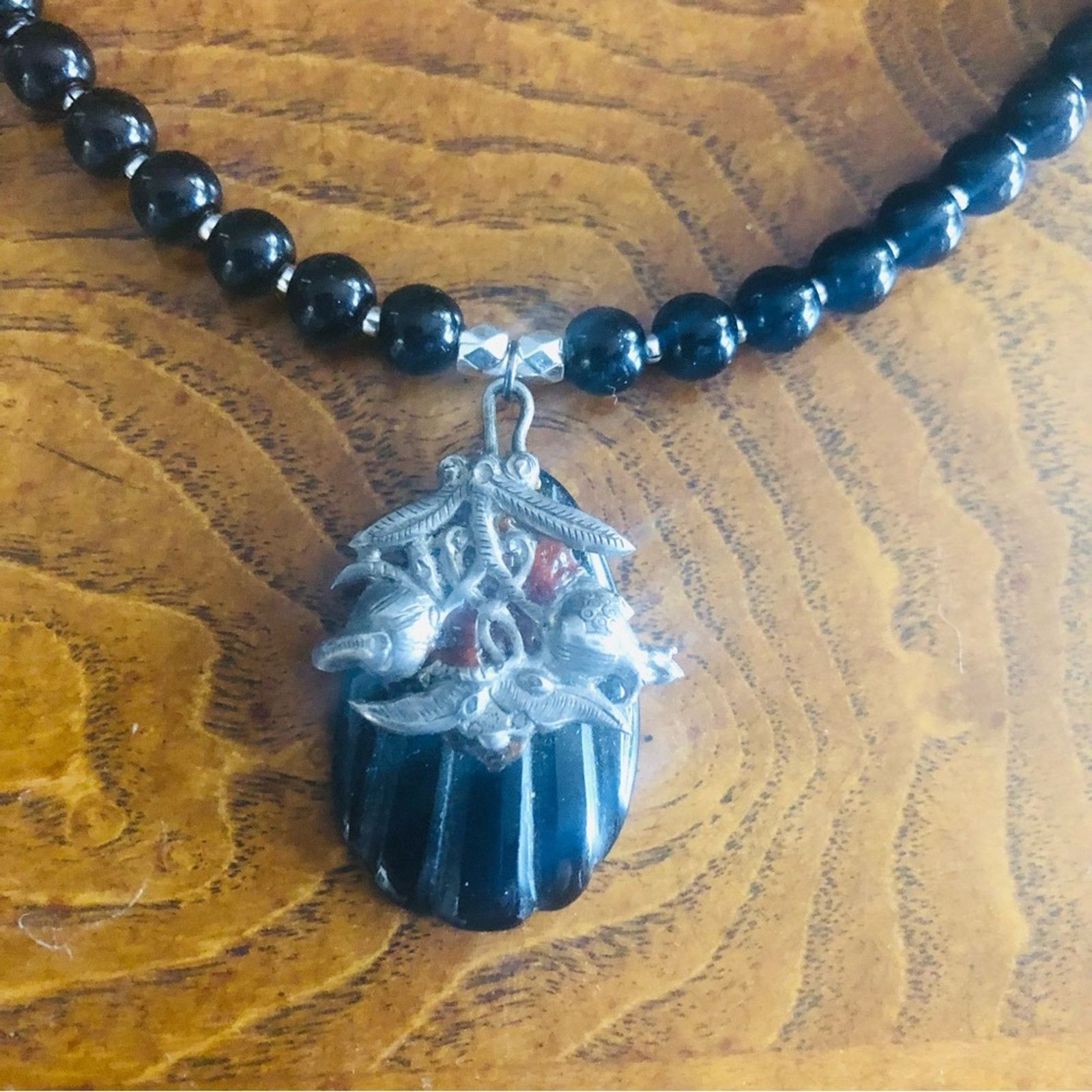 Handmade Handcrafted repurpose black Chalcedony stone Pearl necklace Size ONE SIZE - 11 Thumbnail