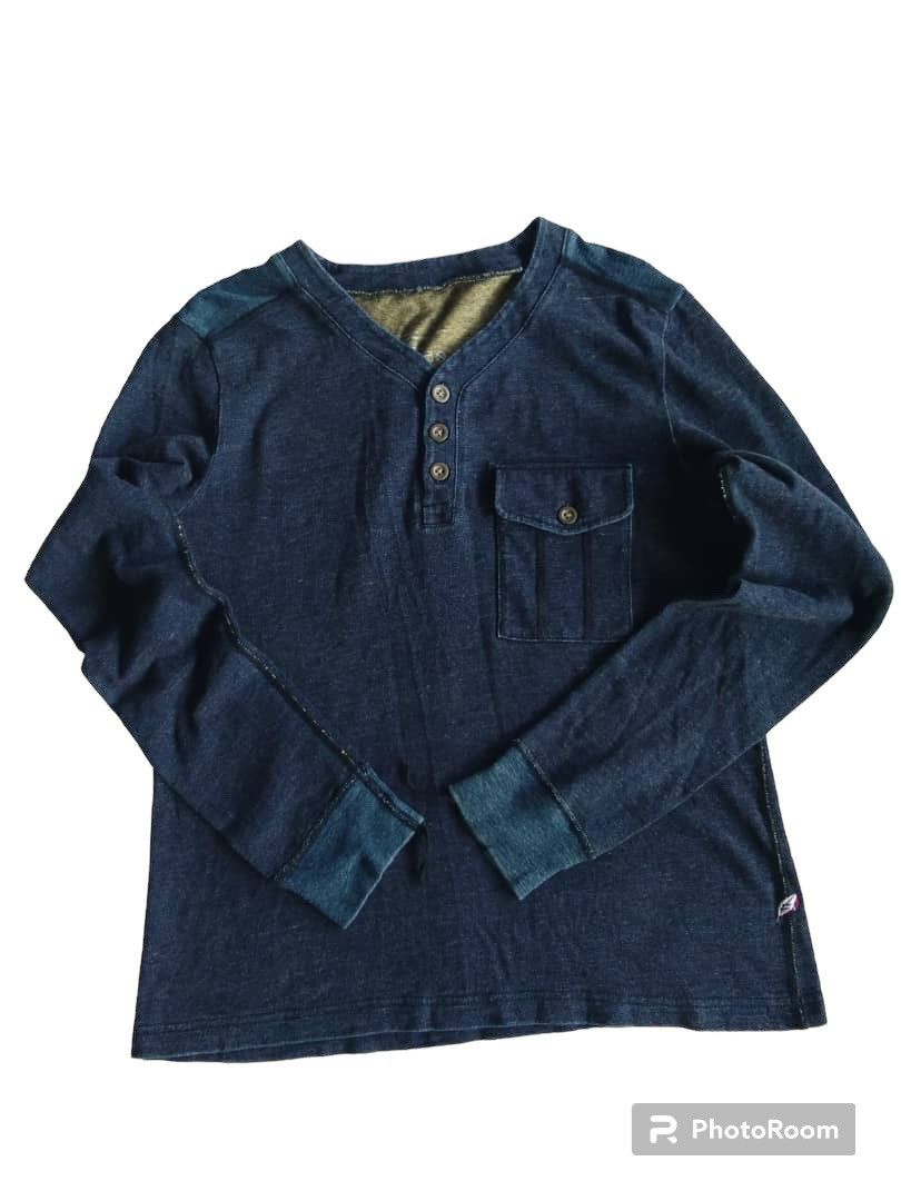 image of Indigo x Pure Blue Japan Single Pocket Knitted Long Sleeve Shirt, Men's (Size Medium)