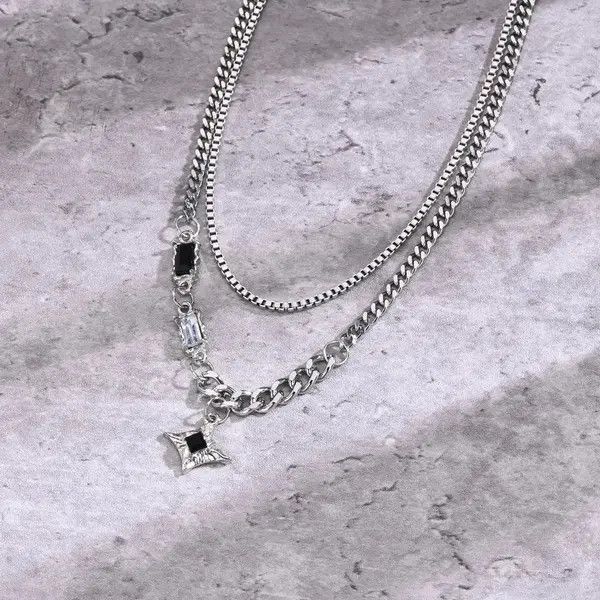 Vintage Mens Double Chain Black Star Charm Choker Necklaces Size ONE SIZE - 4 Thumbnail