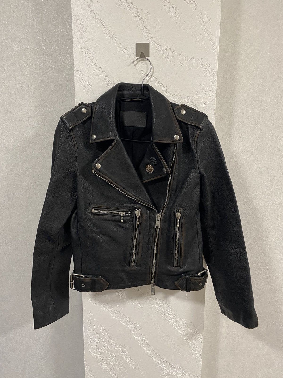 Vintage Diesel Motor Club Patina Leather Jacket Cafe Racer