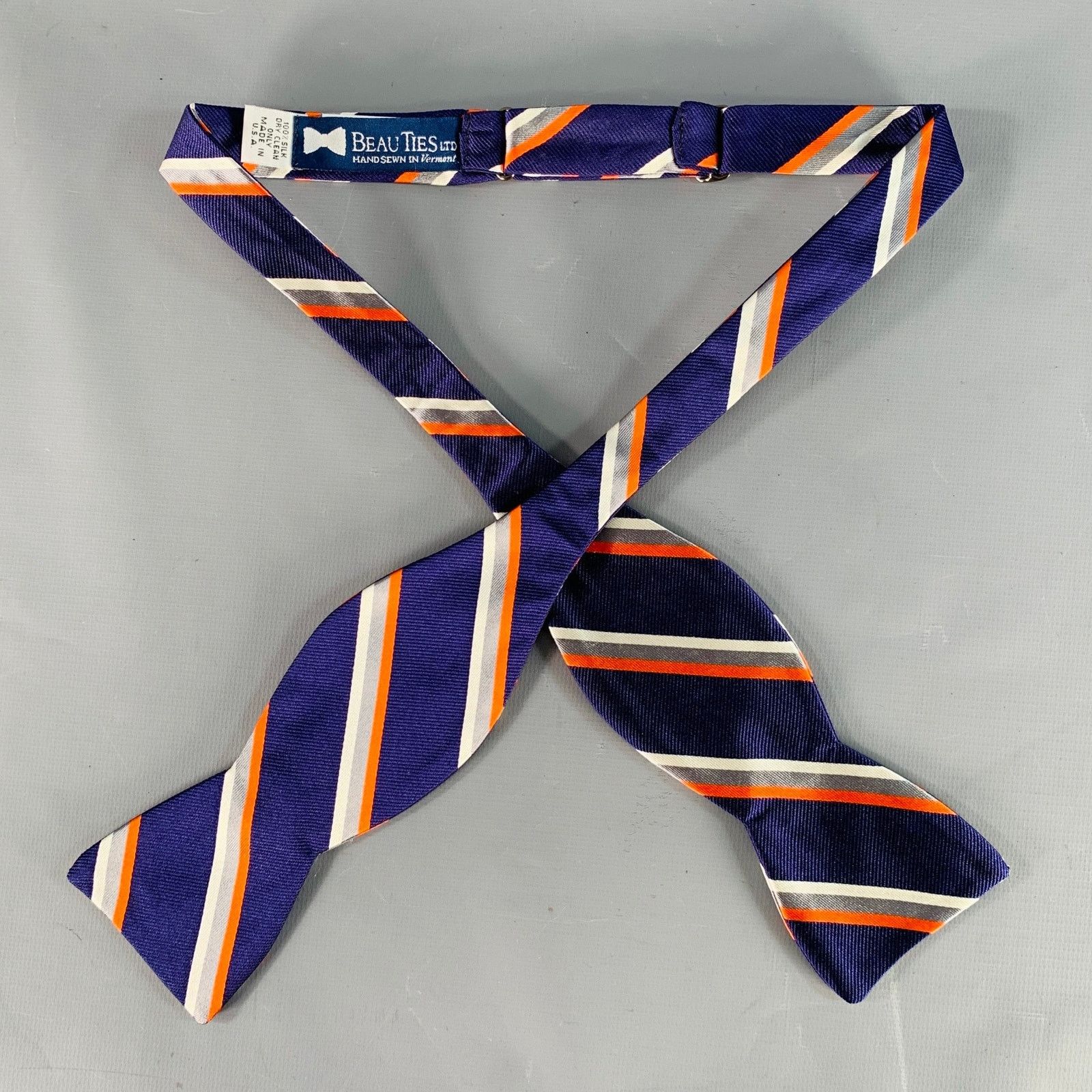 Purple Orange White Diagonal Stripe Silk Bow Tie
