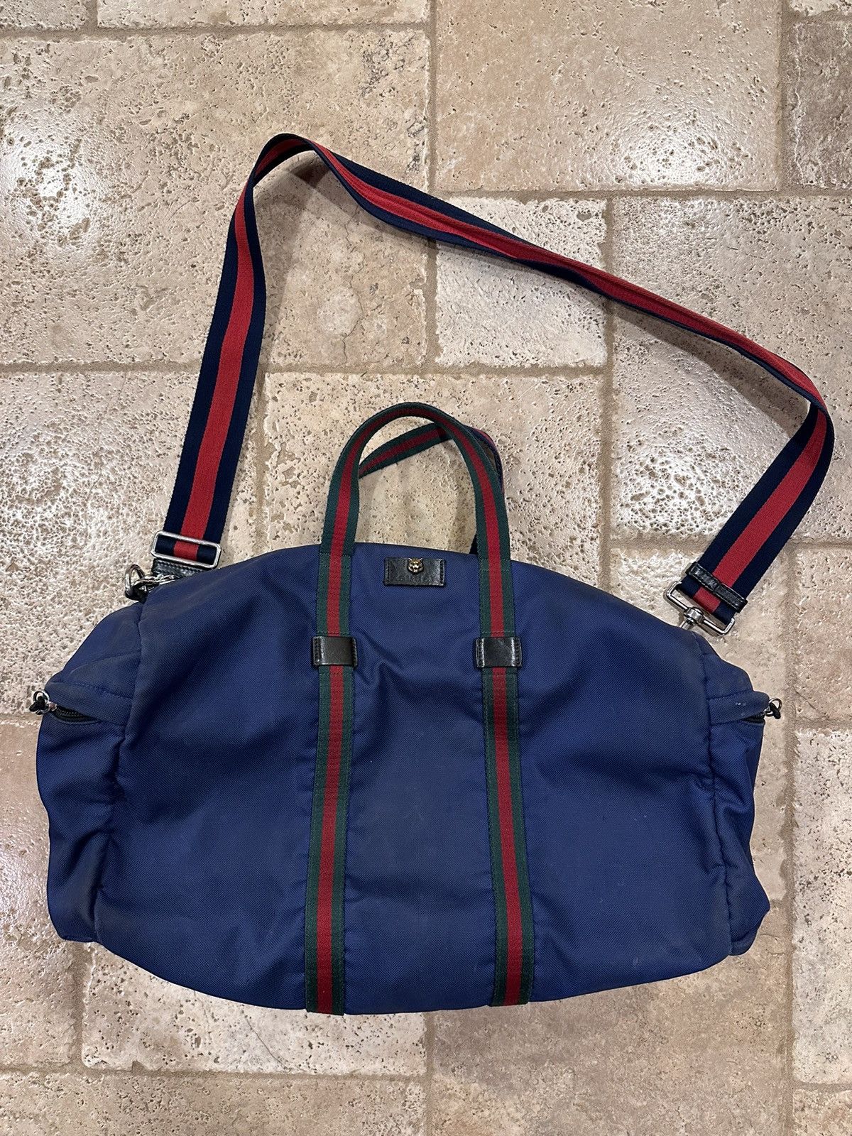 Gucci Gucci Navy Cotton / Canvas Duffle Logo Bag Size ONE SIZE - 17 Thumbnail