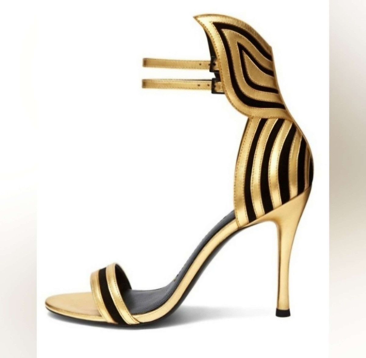 Vintage StellaLuna Gold Wings Leather Double Strap Heel Sandals Size US 6 / IT 36 - 6 Thumbnail
