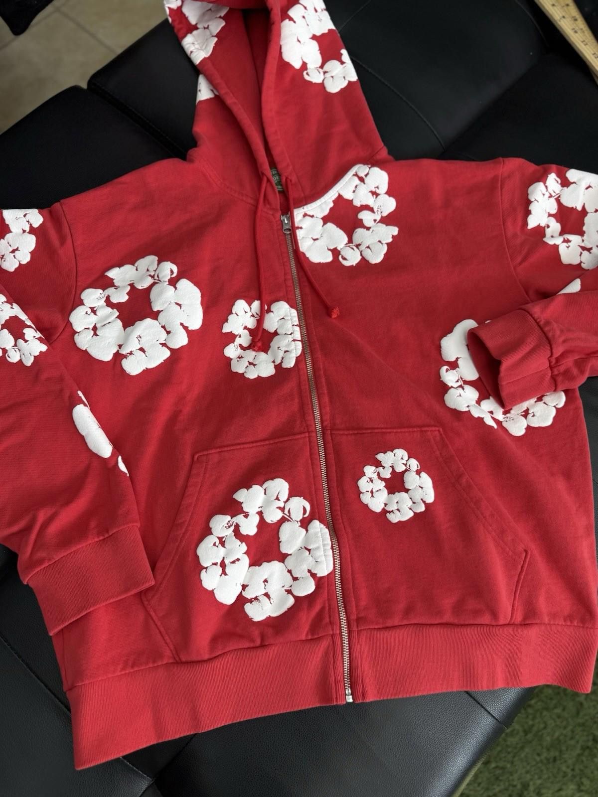 DENIM TEARS Size L - Denim Tears Cotton Wreath Red Zip Up Hoodie