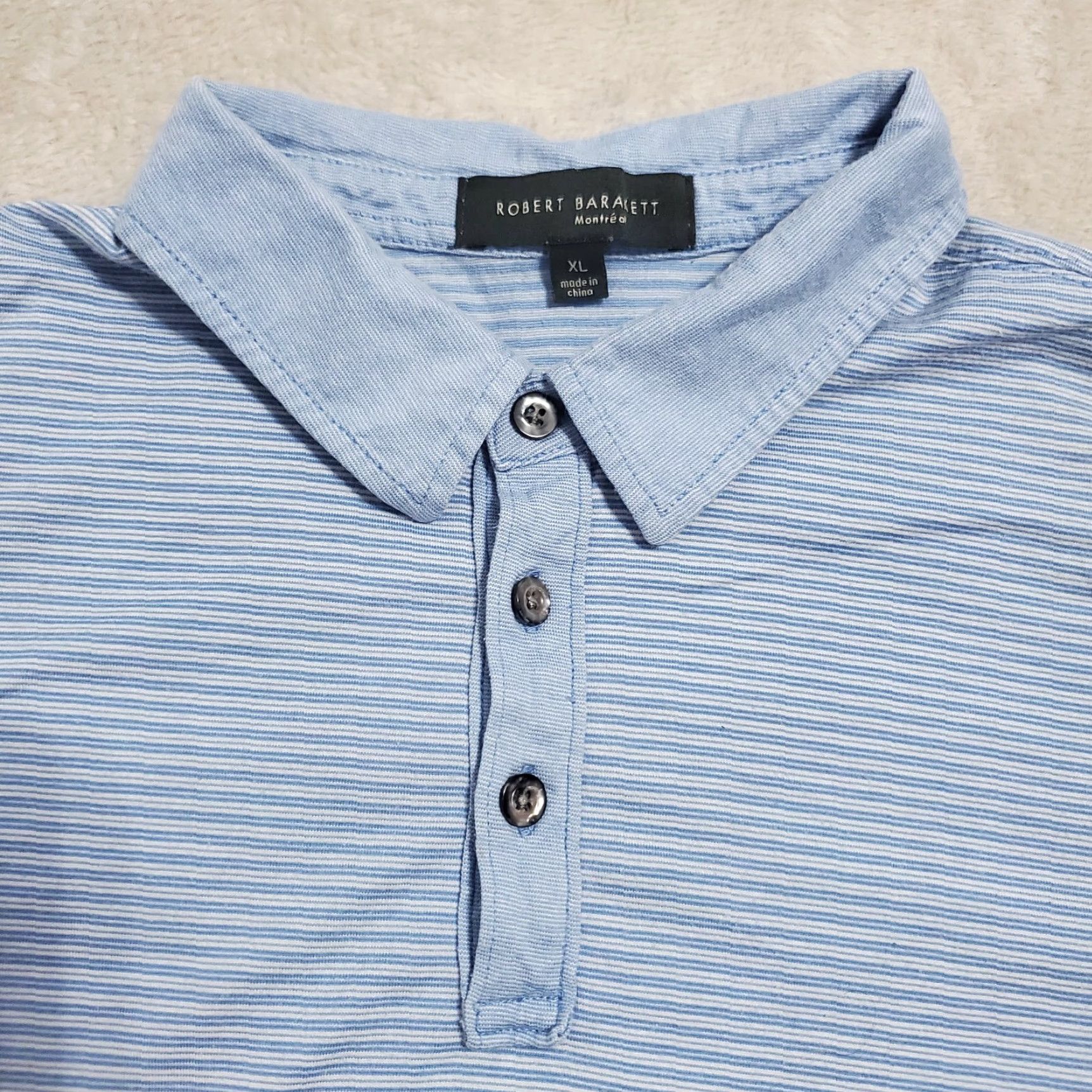 Vintage Robert Barakett Montreal Polo Shirt Men XL Blue White Striped Pima Cotton Casual Shirt Size US XL / EU 56 / 4 - 4 Thumbnail