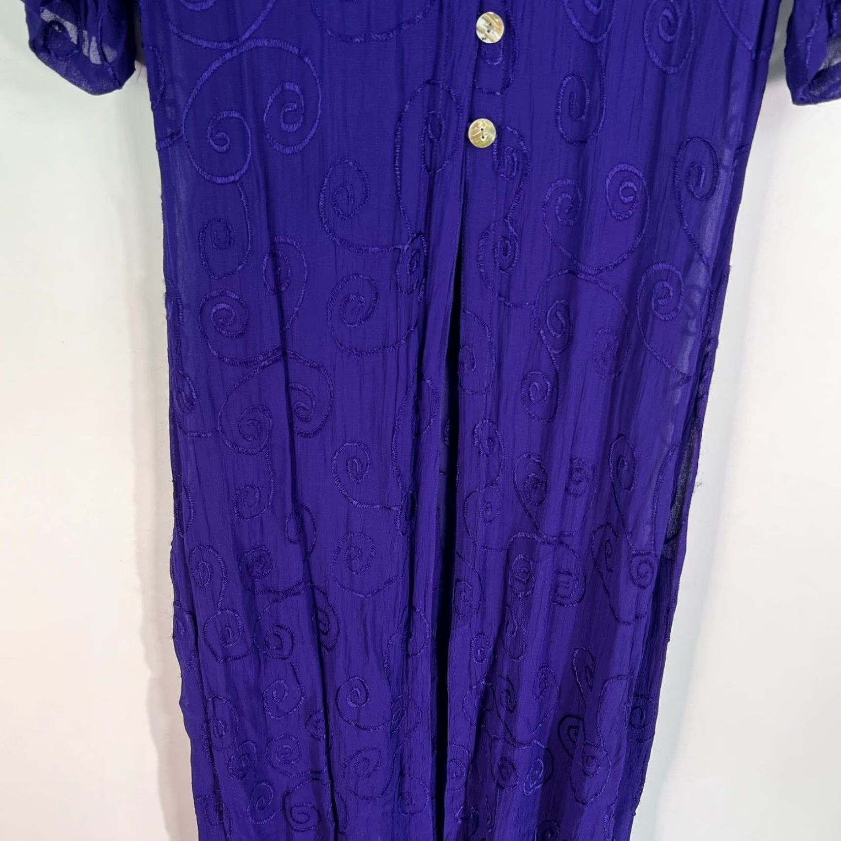 Vintage VINTAGE Lolette Kaftan Dress Womens Size Small Purple Embroidered Chiffon Short Sleeve Long 80s 90s Size S / US 4 / IT 40 - 3 Thumbnail