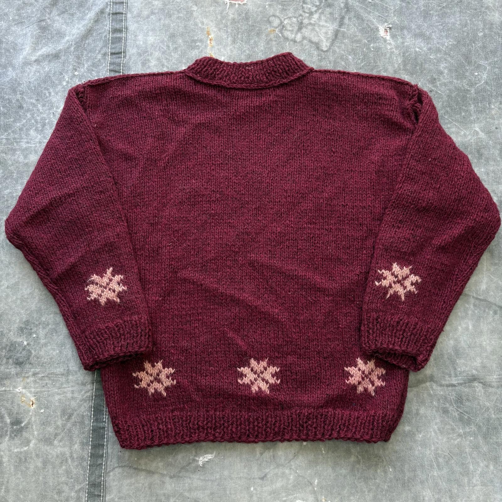 Vintage Vintage 60s Wool Burgundy Snowflakes Handmade Knit Sweater Size US M / EU 48-50 / 2 - 4 Thumbnail