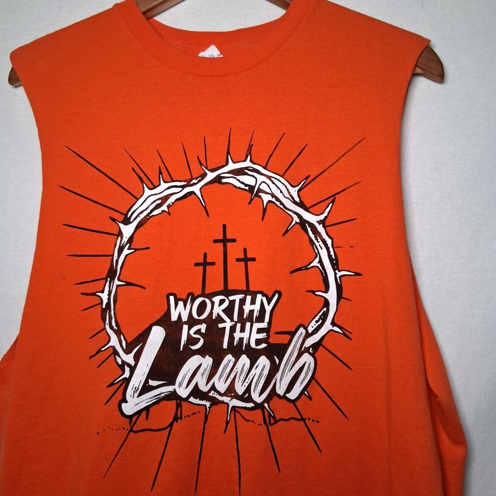 Vintage Worthy Is The Lamb Cutoff Muscle T Shirt M Christian Jesus Religious Crown READ Shirt Men Cotton Delta Pro Weight Orange Crew Neck Sleeveless Graphic Size US M / EU 48-50 / 2 - 2 Thumbnail