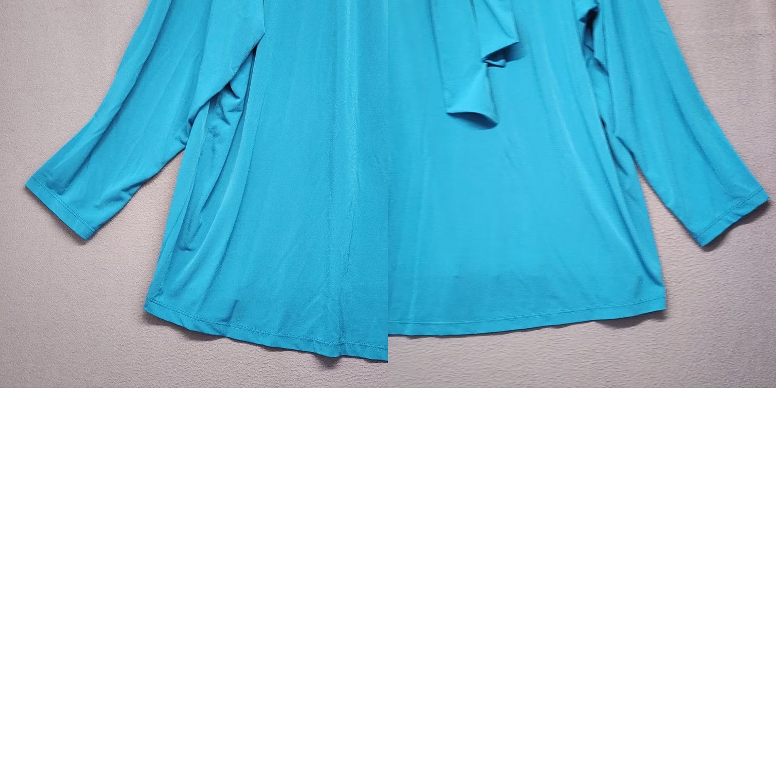 Vintage Susan Graver Blouse Womens 3X Teal Turquoise Long Sleeve Neck Tie Slinky Stretch Size XXL / US 16-18 / IT 52-54 - 8 Thumbnail