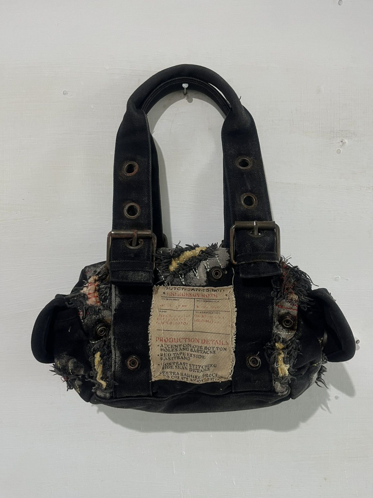 KMRii Y2K Grunge Punk Distressed Black Canvas Mini Handbag Size ONE SIZE - 2 Thumbnail