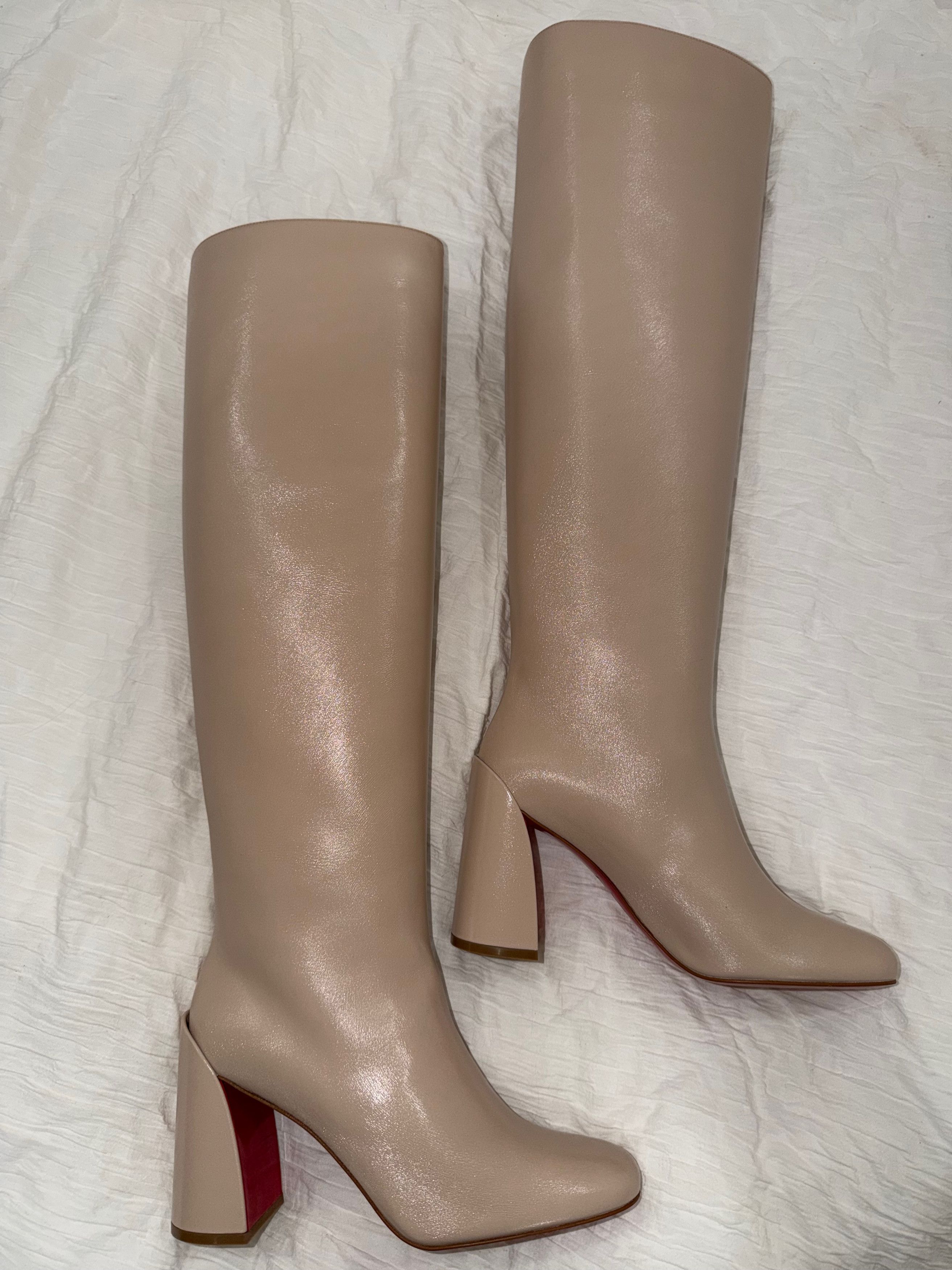 Christian Louboutin Janitta 85 Pearl Beige Sugar Leather Knee High Heel Boot 37 Size US 7 / IT 37 - 7 Thumbnail