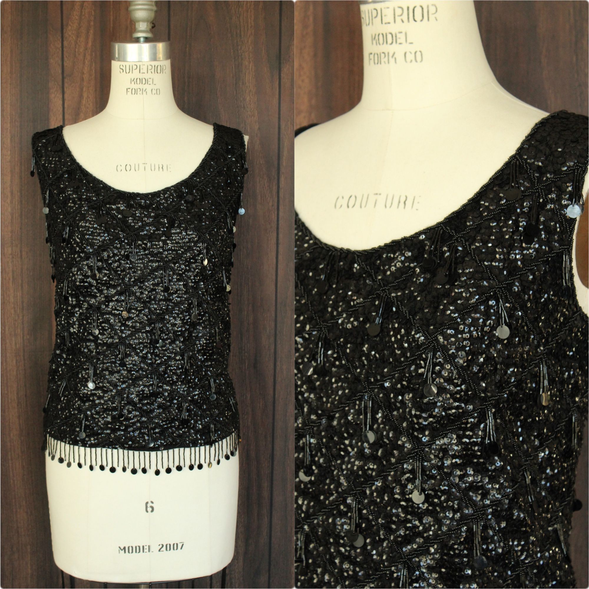 Vintage Vintage 1960s Sweater Top, Volup Orbach's Black Wool Beaded Size XL / US 12-14 / IT 48-50 - 1 Thumbnail