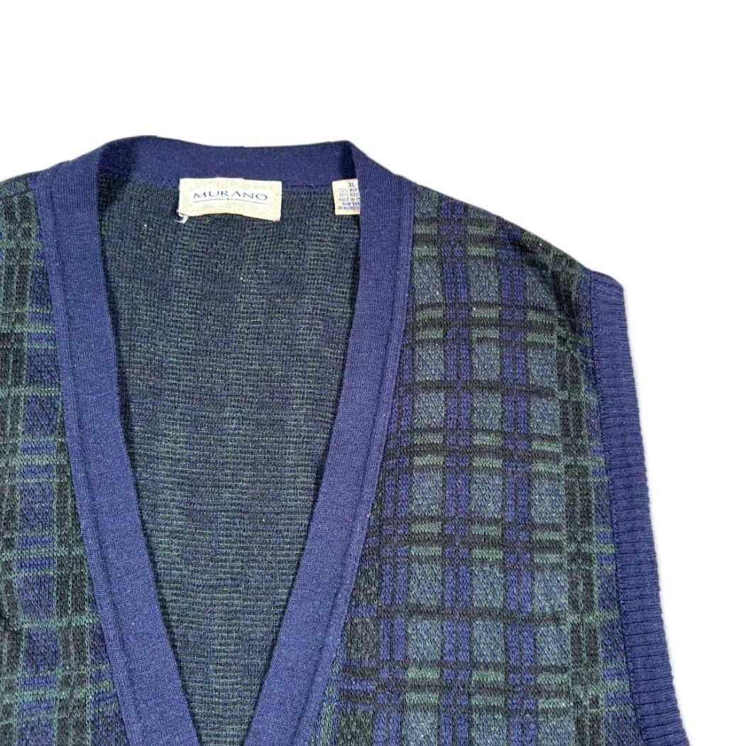 Murano VINTAGE Murano Sweater Vest Cardigan 90s Adult Large Blue Green Plaid Wool Knit Crew Neck Mens Size US L / EU 52-54 / 3 - 2 Thumbnail
