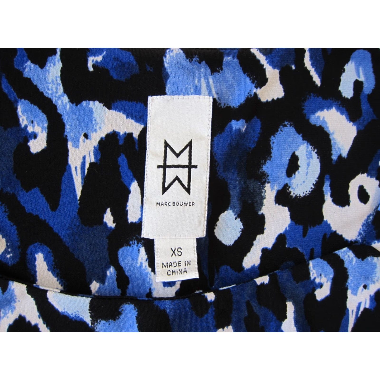 Marcs Marc Bouwer Leopard Stretch Cap Sleeve Ruched Bodycon Dress XS Blue White Black Leopard Pattern Midi Party/Cocktail Womens Size XS / US 0-2 / IT 36-38 - 4 Thumbnail