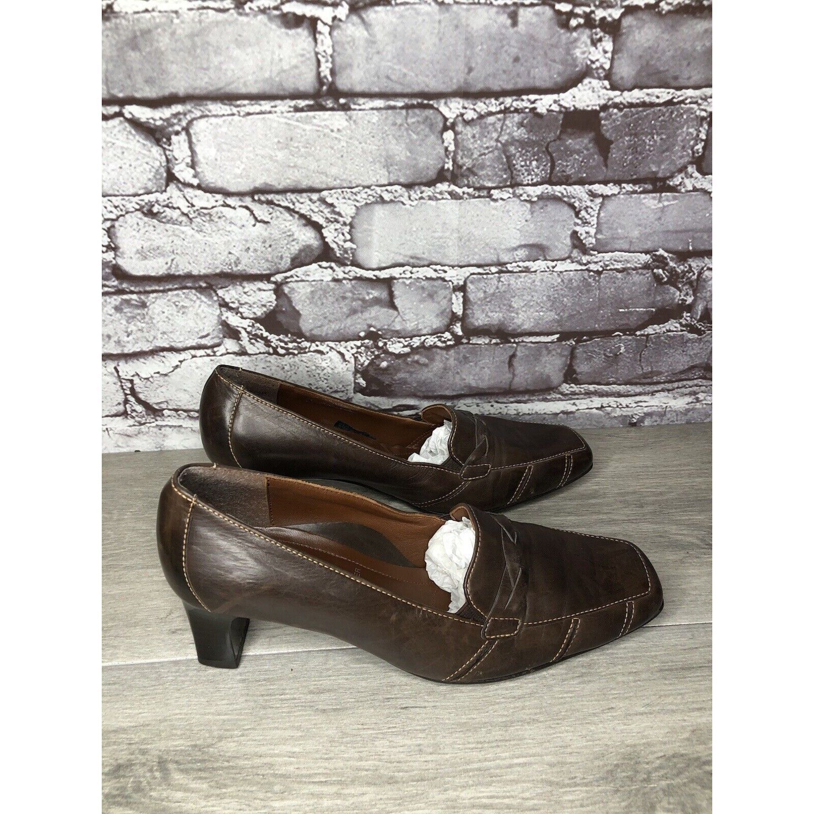 Other Rene By Ara Brown Leather Braided Square Toe Pump Heels Shoe Size US 7 / IT 37 - 17 Thumbnail
