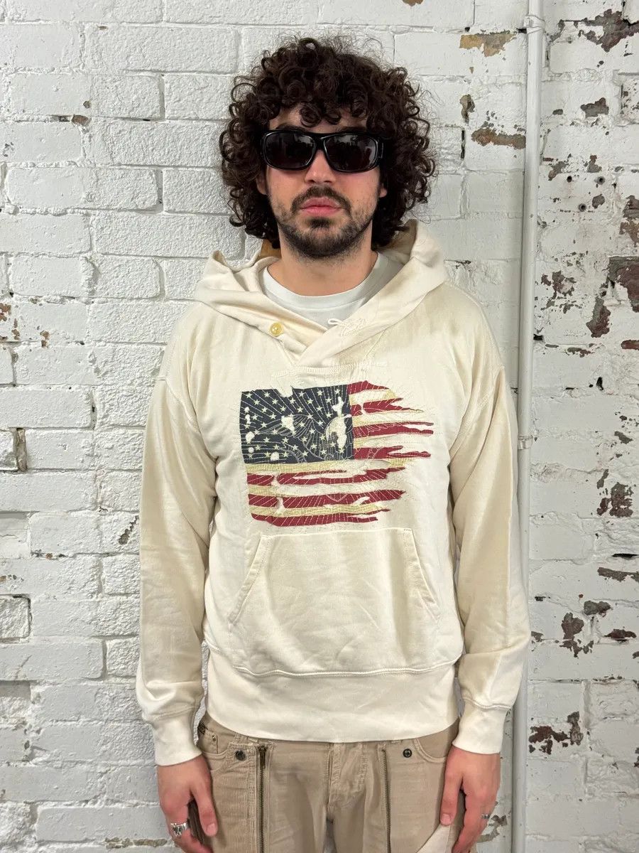 Polo Ralph Lauren Ralph Lauren Denim & Supply Cream Embroidered US Flag Hoodie Size US M / EU 48-50 / 2 - 2 Thumbnail