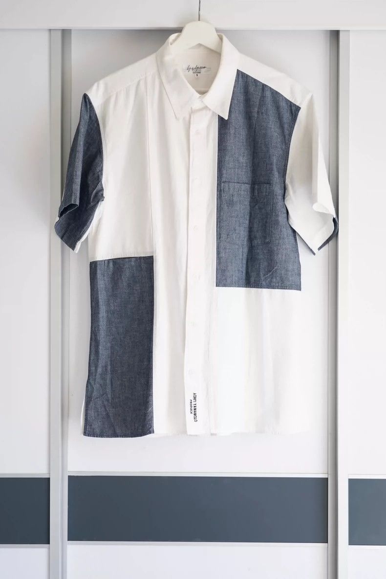 Yohji Yamamoto Yohji Yamamoto 15ss Denim Paneled Short Sleeve Shirt 2501-N Size US L / EU 52-54 / 3 - 1 Thumbnail