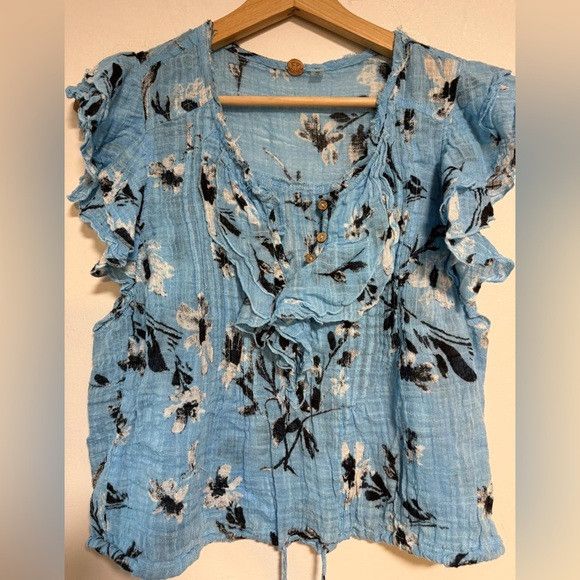 Free People Free People FP One Ruffle Sleeve Floral Blouse Blue Size S Size S / US 4 / IT 40 - 4 Thumbnail