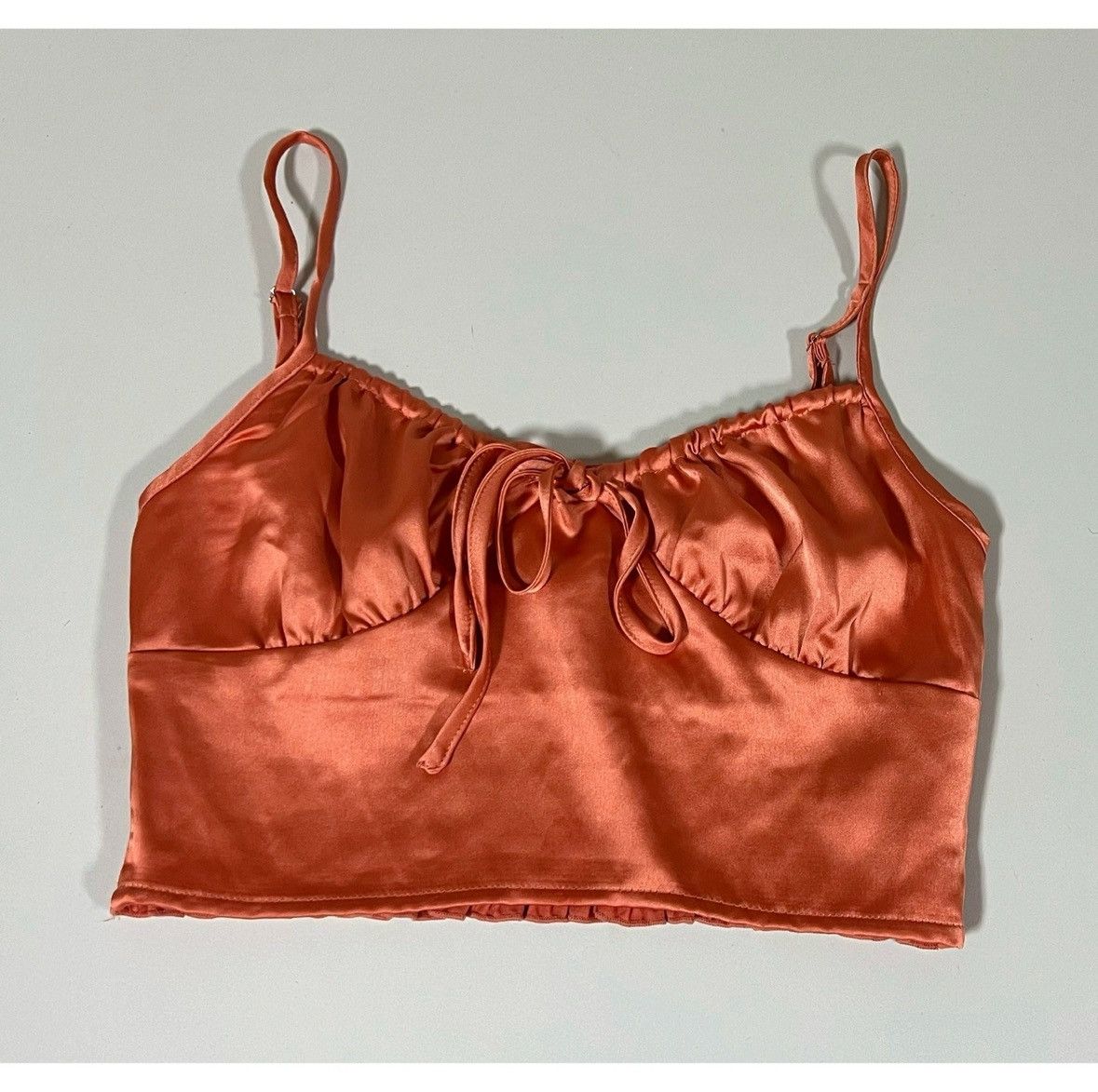 Vintage Orange Satin Ruched Tie-Front Crop Top Shirt Blouse Size S🍊✨ Size S / US 4 / IT 40 - 2 Thumbnail