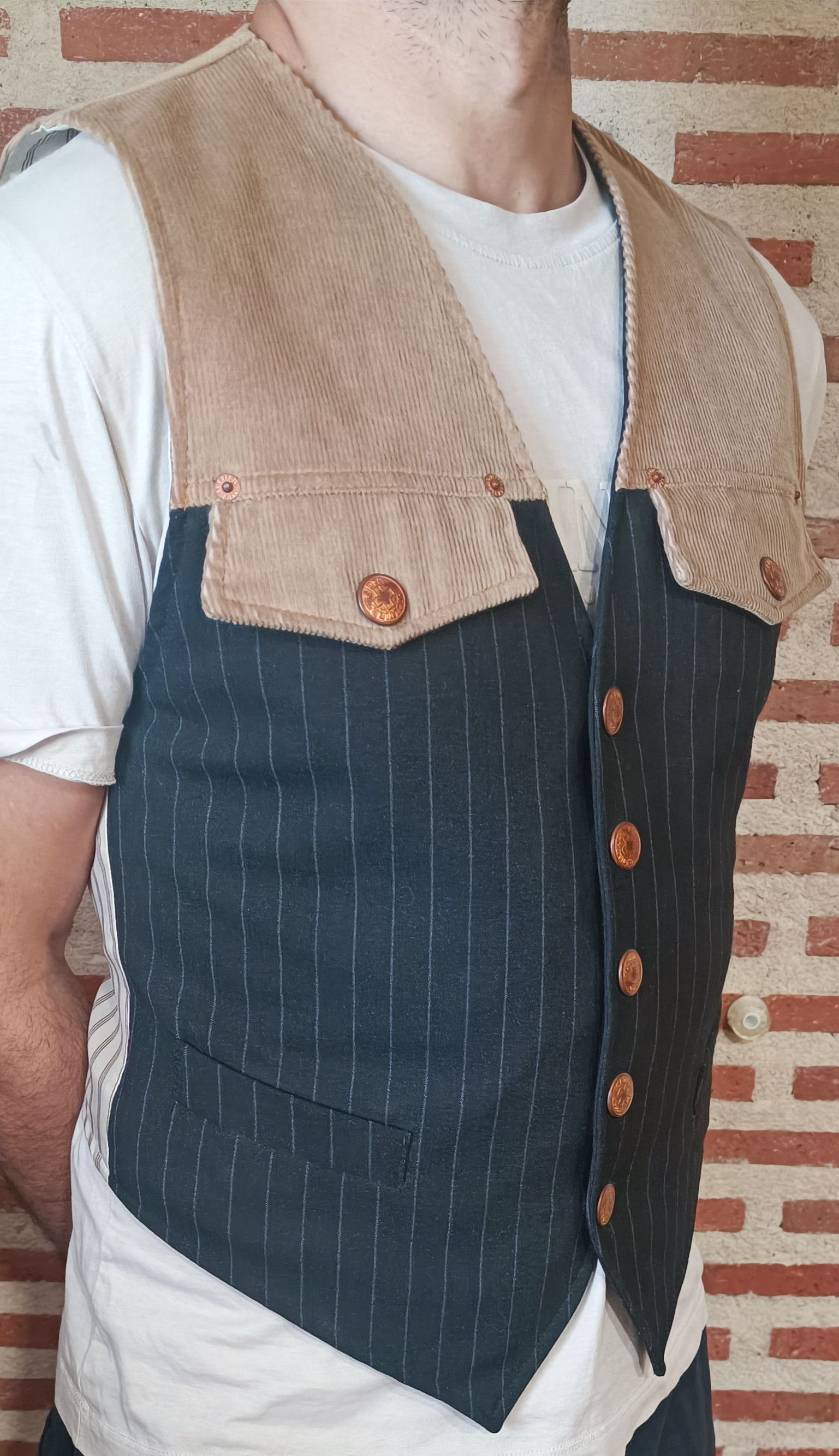 Jean Paul Gaultier 90's - Vest in courdoy and dark gray with stripes Size US S / EU 44-46 / 1 - 21 Thumbnail