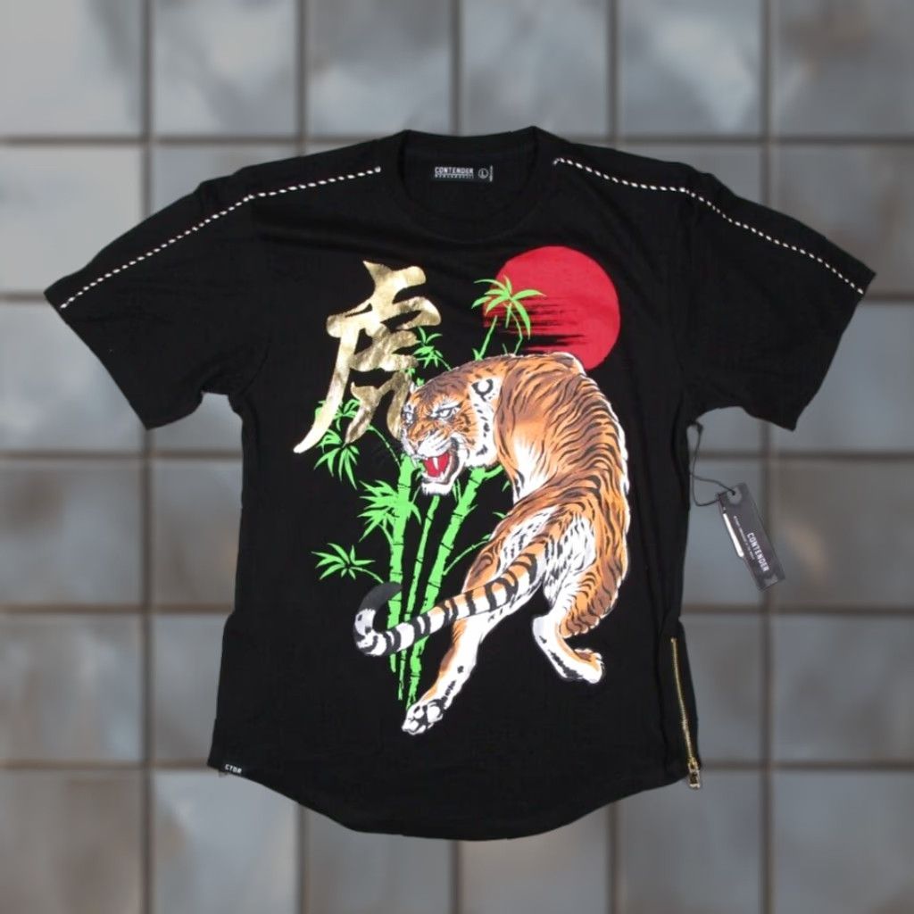 Vintage VINTAGE Contender T-Shirt Mens Large Black Short Sleeve Crew Neck Tiger Graphic 80s Camouflage Size US L / EU 52-54 / 3 - 1 Thumbnail