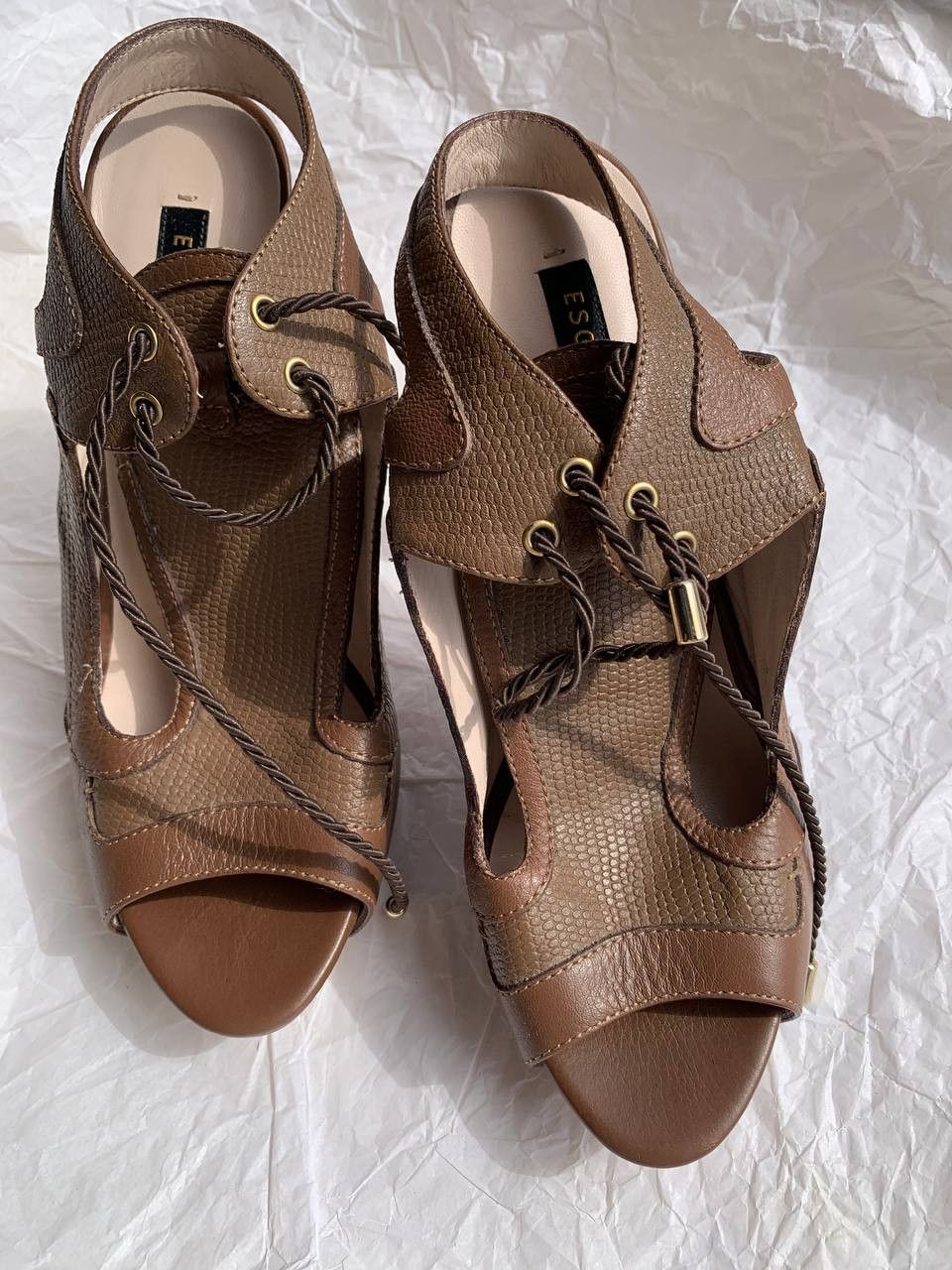 Escada × Vintage Escada vintage brown leather gladiators on heels Size US 8 / IT 38 - 2 Thumbnail