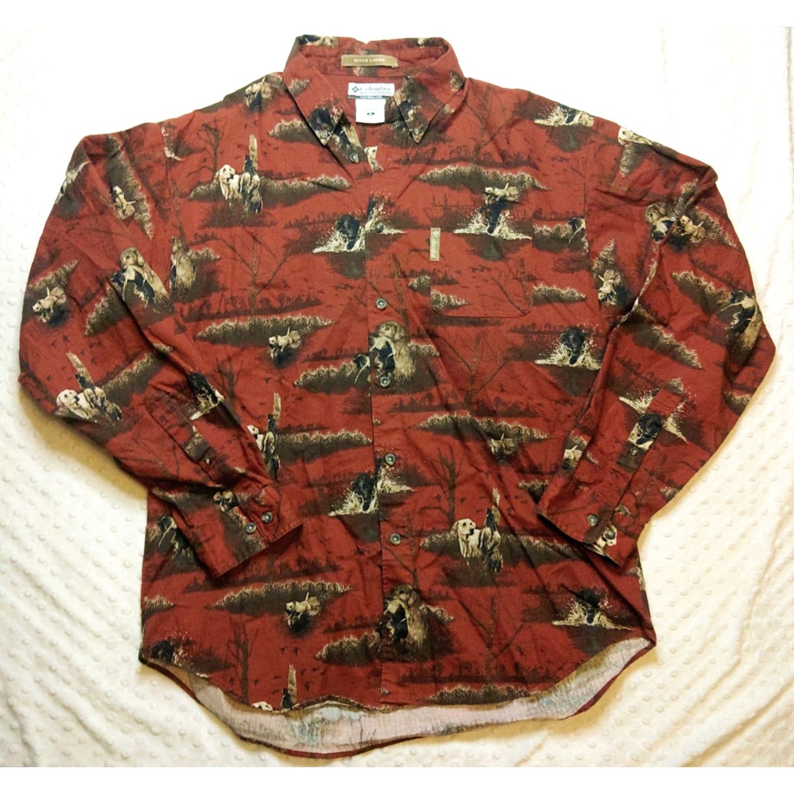 Vintage Columbia River Lodge Shirt Mens M Rust Red Corduroy Button-Down Animal Print Pockets Dog Nature Outdoor button-up Size US M / EU 48-50 / 2 - 2 Thumbnail