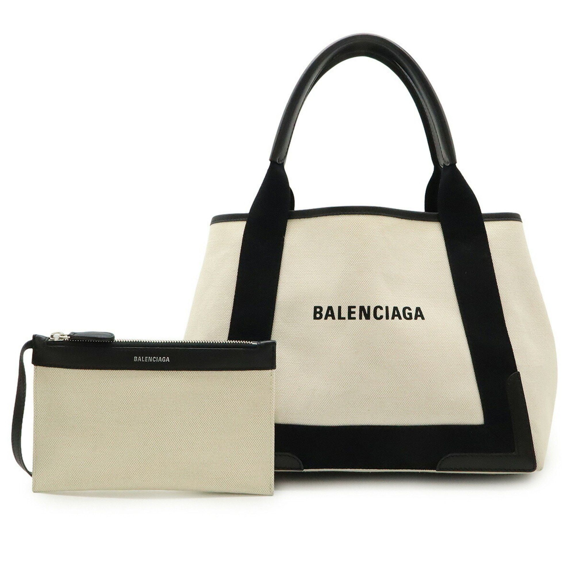 Balenciaga Navy Cabas S Tote Bag Handbag Canvas Leather Natural Black 339933, Women's