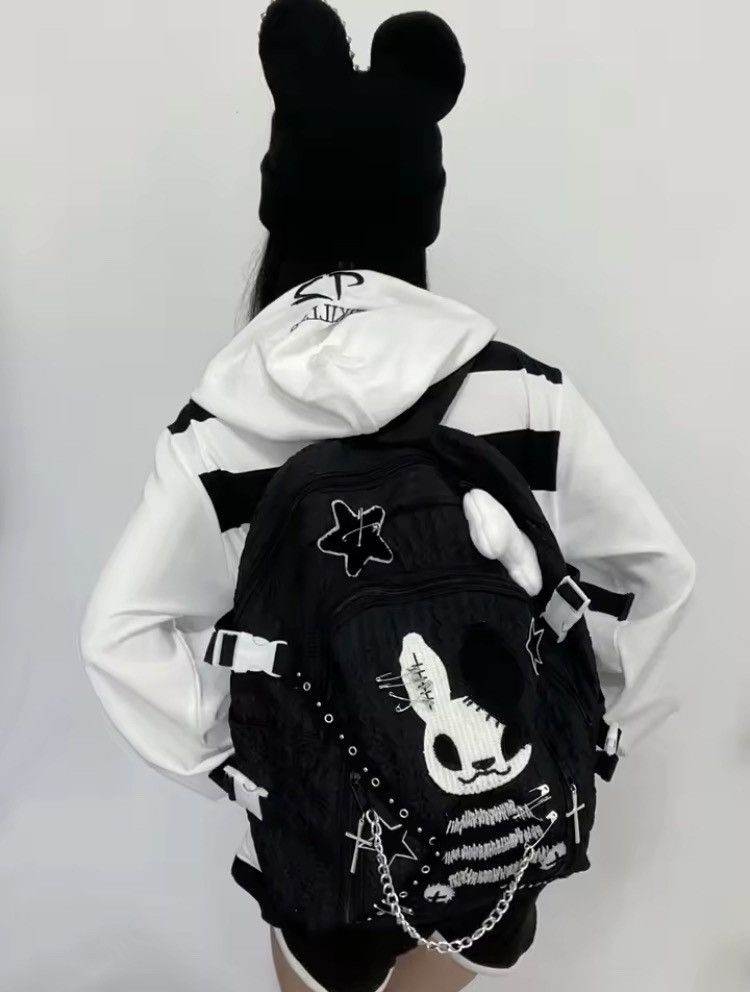 Other Y2K Punk Devil Rabbit Backpack – Black & White Handmade Bag Size ONE SIZE - 4 Thumbnail