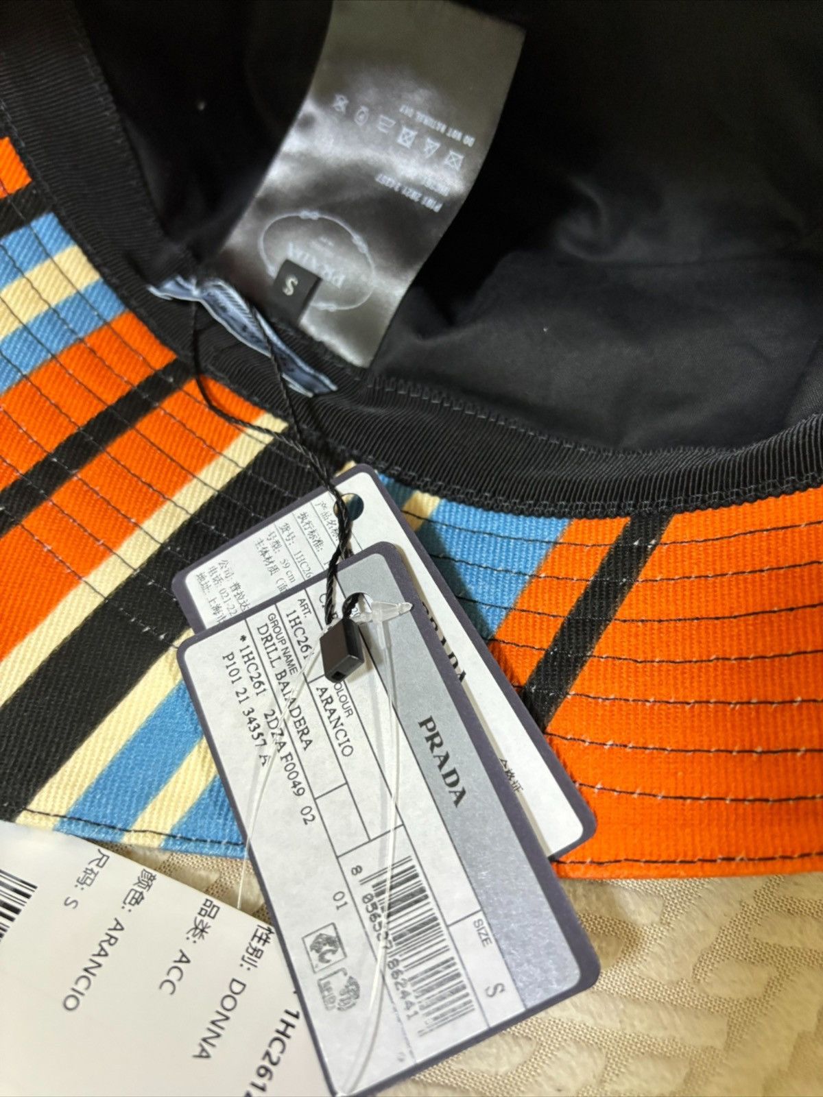 Prada Triangle Logo Striped Bucket Hat Size ONE SIZE - 5 Thumbnail