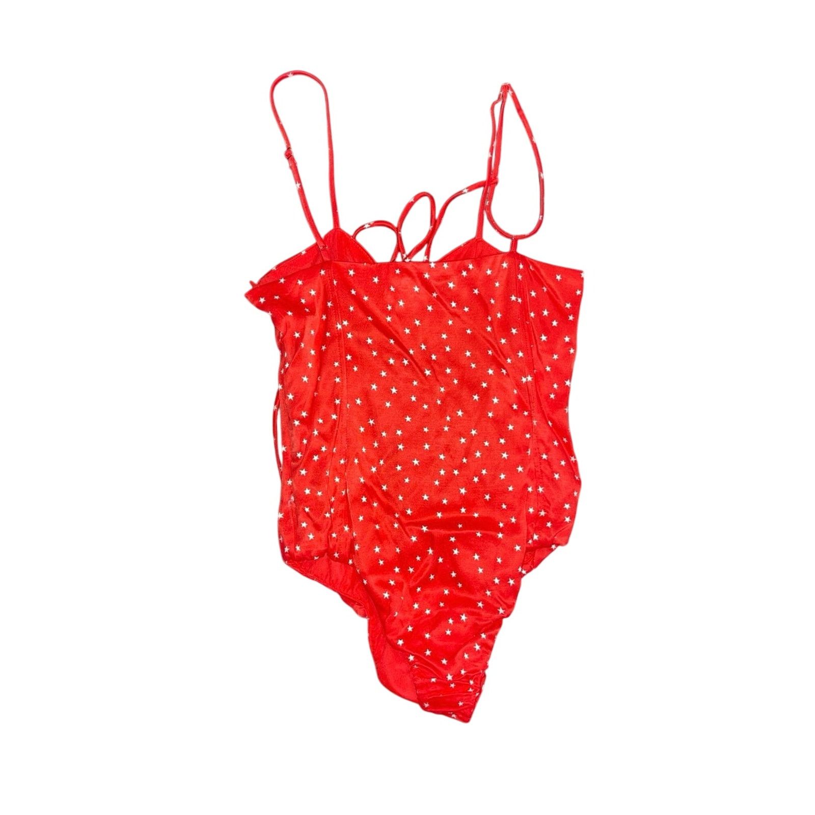 Zara Satin Style Star Print Bodysuit Red Lace Front Tie Small NWT Size S / US 4 / IT 40 - 3 Thumbnail