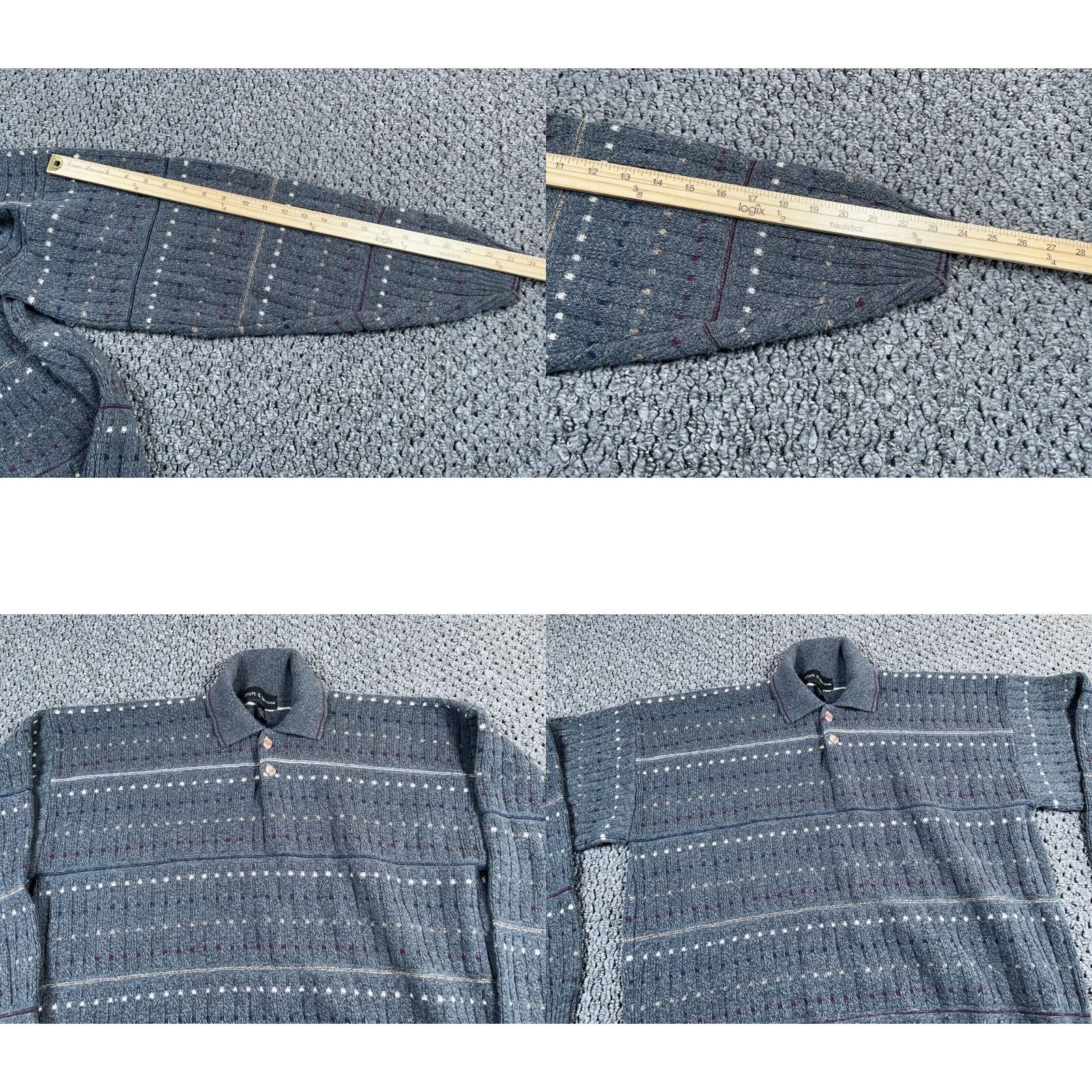 Vintage VTG 90s Collared Sweater Adult Large Gray Dotted Striped Pattern Chunky Knit Dad Size US L / EU 52-54 / 3 - 8 Thumbnail